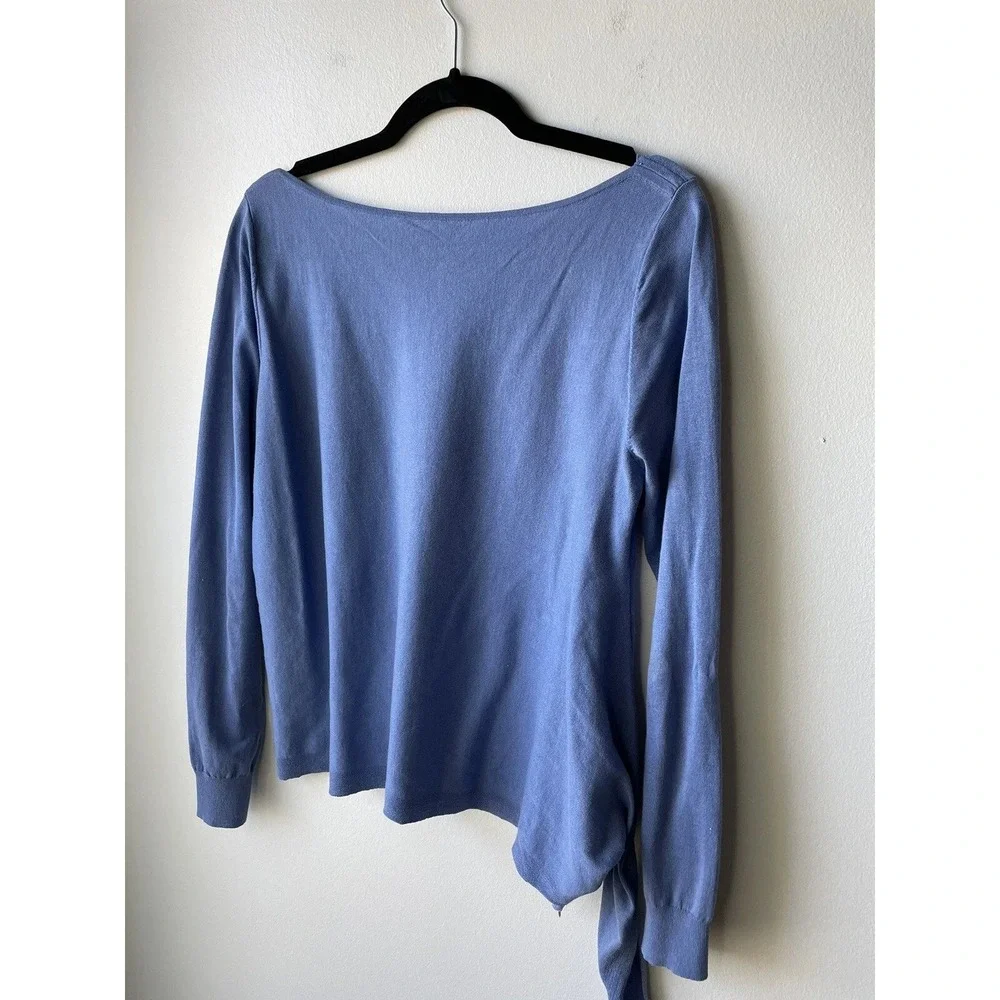 Worth New York Sweater Womens M Blue Side Tie Boat Neck Cotton Blend Pullover